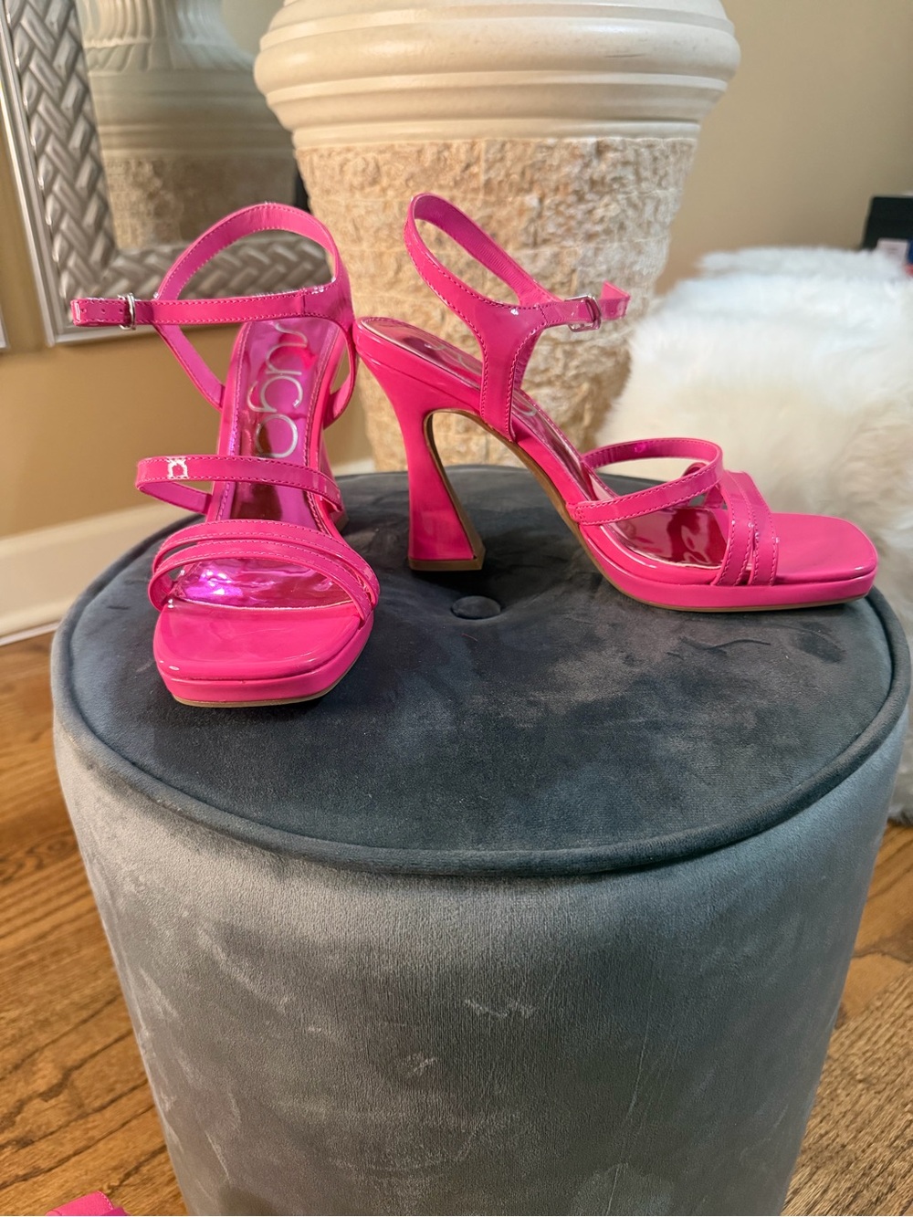 Magenta Hot Pink Strappy Block-Heel Sandals
